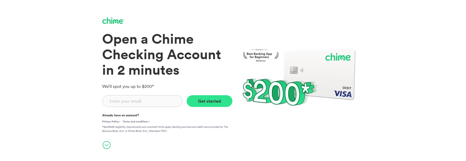 Chime Bank Page
